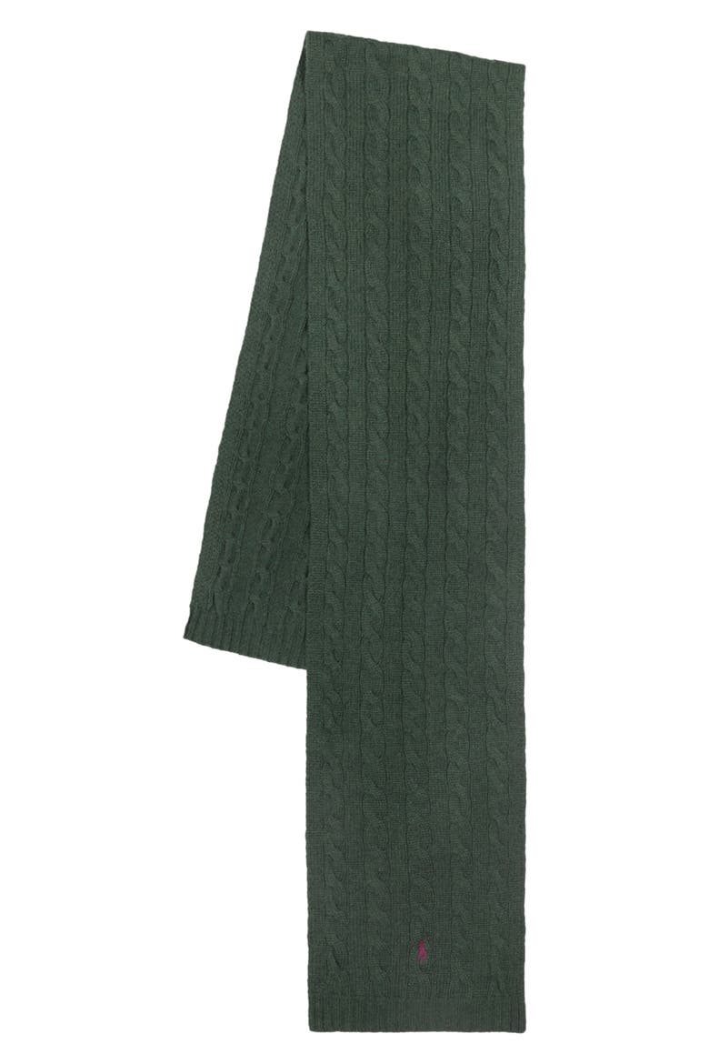 Cable Knit Wool Blend Scarf, Alternate, color, LODGEPOLE PINE HTR