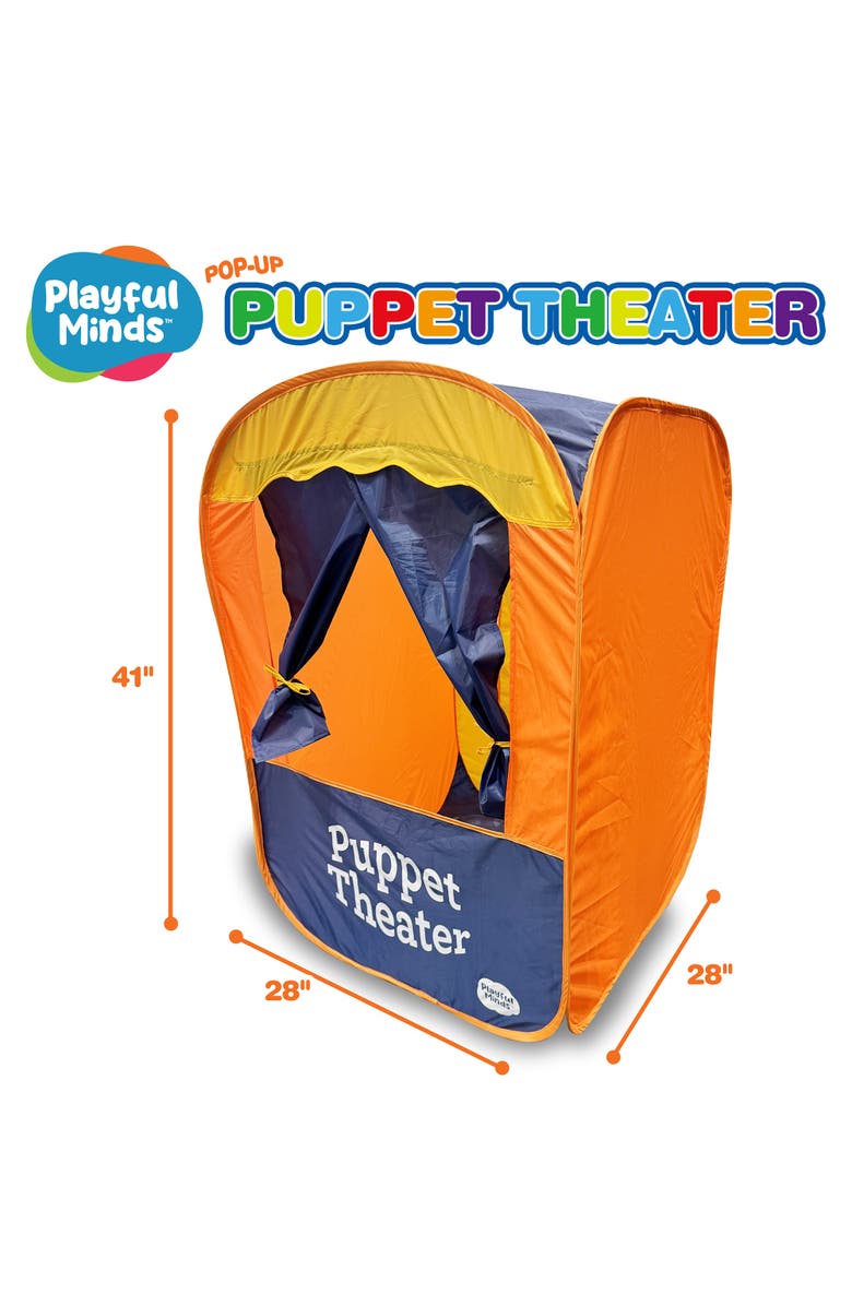 Playful Minds 42 Inch Pop Up Puppet Theater. Orange & Blue, Alternate, color, Multicolored