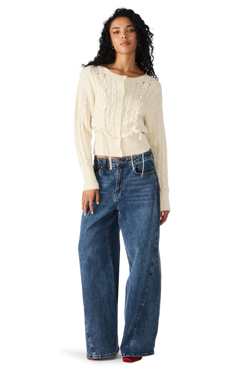 Saidee Ribbon Detail Cable Cardigan, Alternate, color, ANTIQUE WHITE