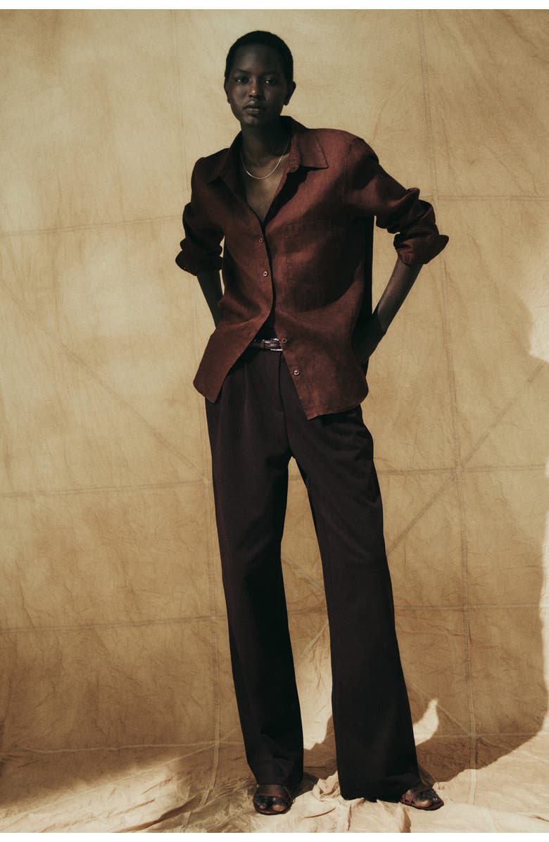 H&M Linen Shirt, Alternate, color, Dark Brown