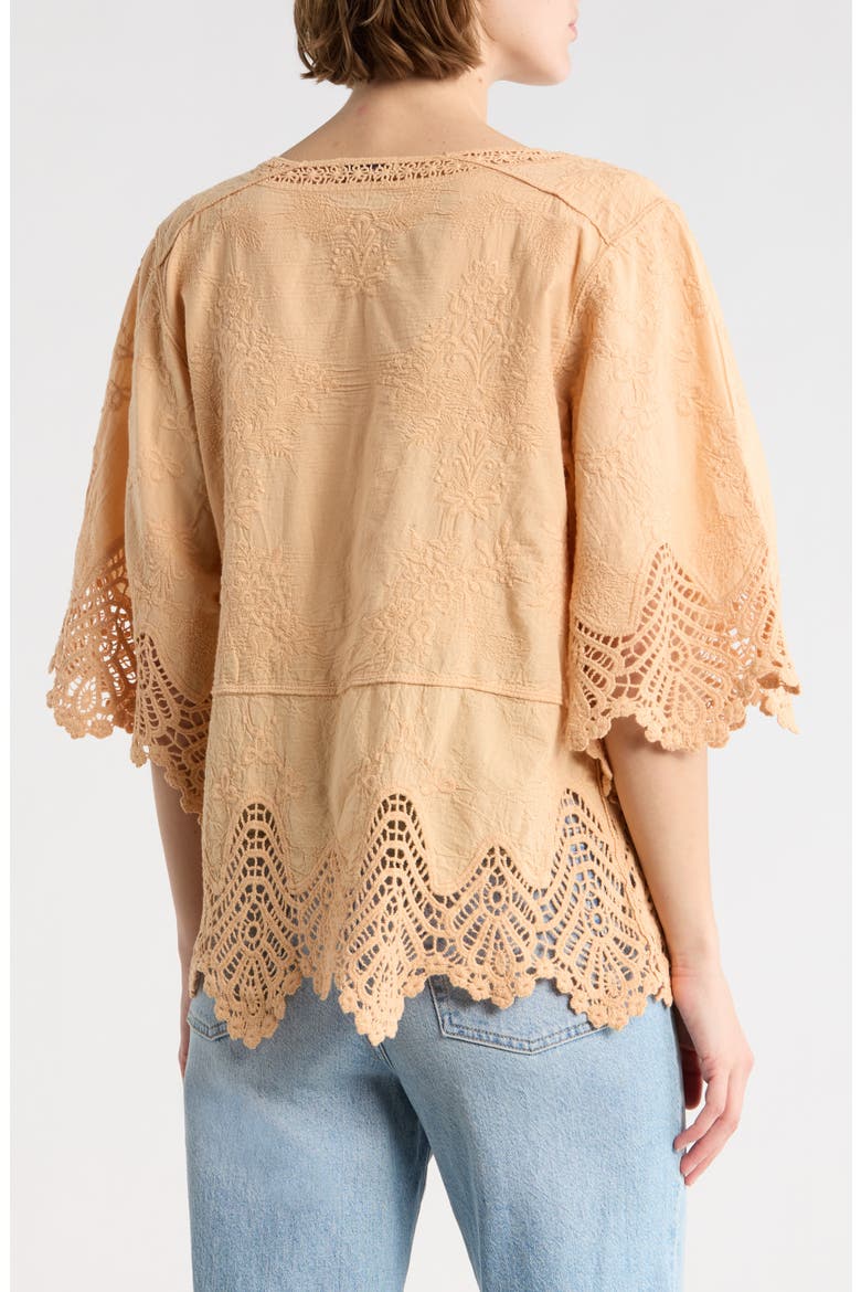Crochet Cotton Peplum Top, Alternate, color, PEACH PUREE