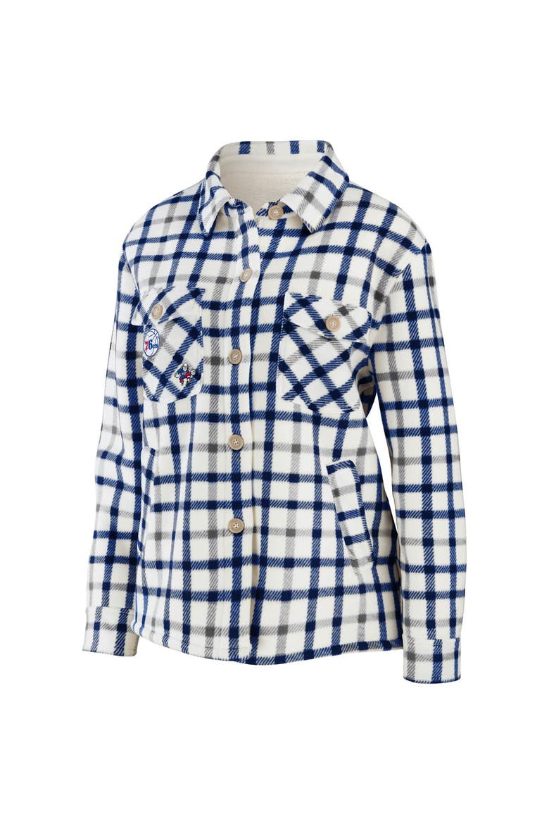 Women's WEAR by Erin Andrews Oatmeal Philadelphia 76ers Plaid Button-Up Shirt Jacket, Alternate, color, Oatmeal