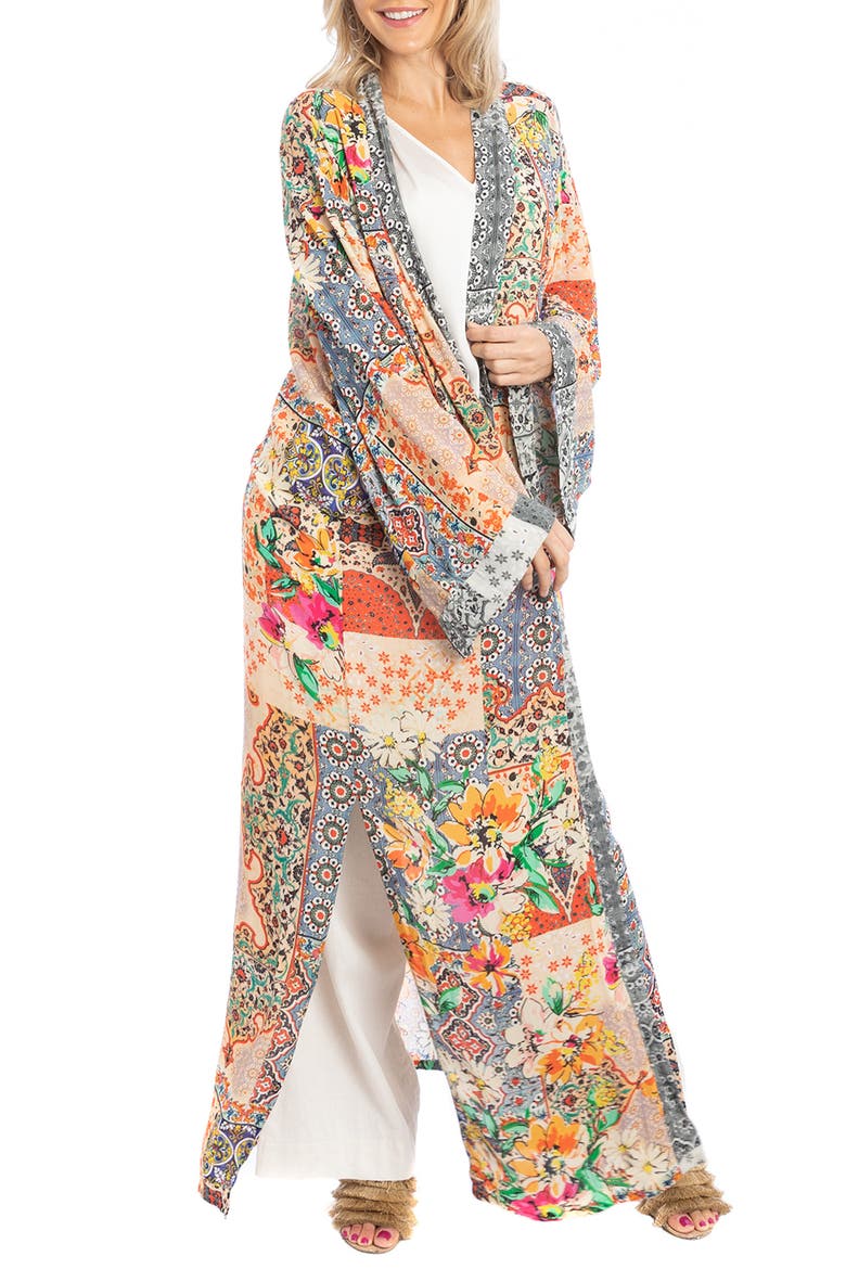 Floral Print Long Ruana, Main, color, ORANGE