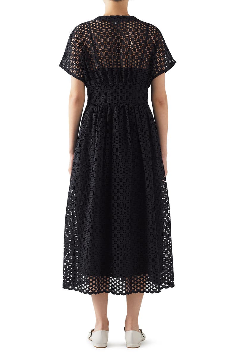 LK Bennett Vivienne Broderie Anglaise Midi Dress, Alternate, color, Black