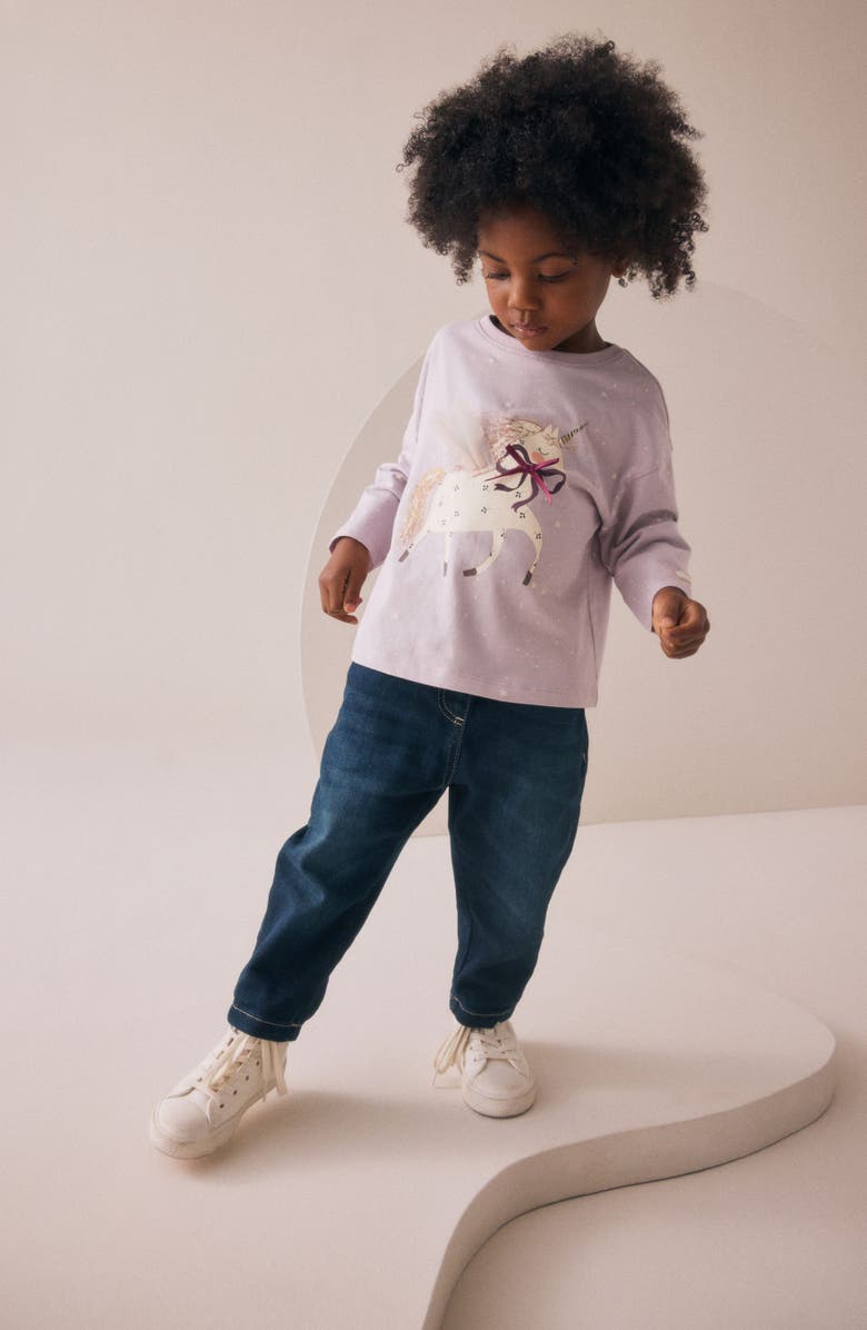 NEXT Kids' Unicorn Long Sleeve Cotton Graphic T-Shirt, Alternate, color, Purple