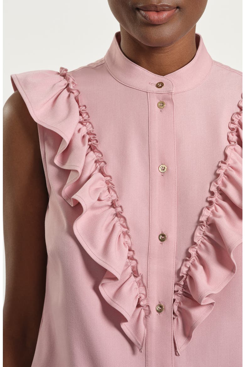 Ruffle Button-Up Shirt, Alternate, color, LIGHT PINK