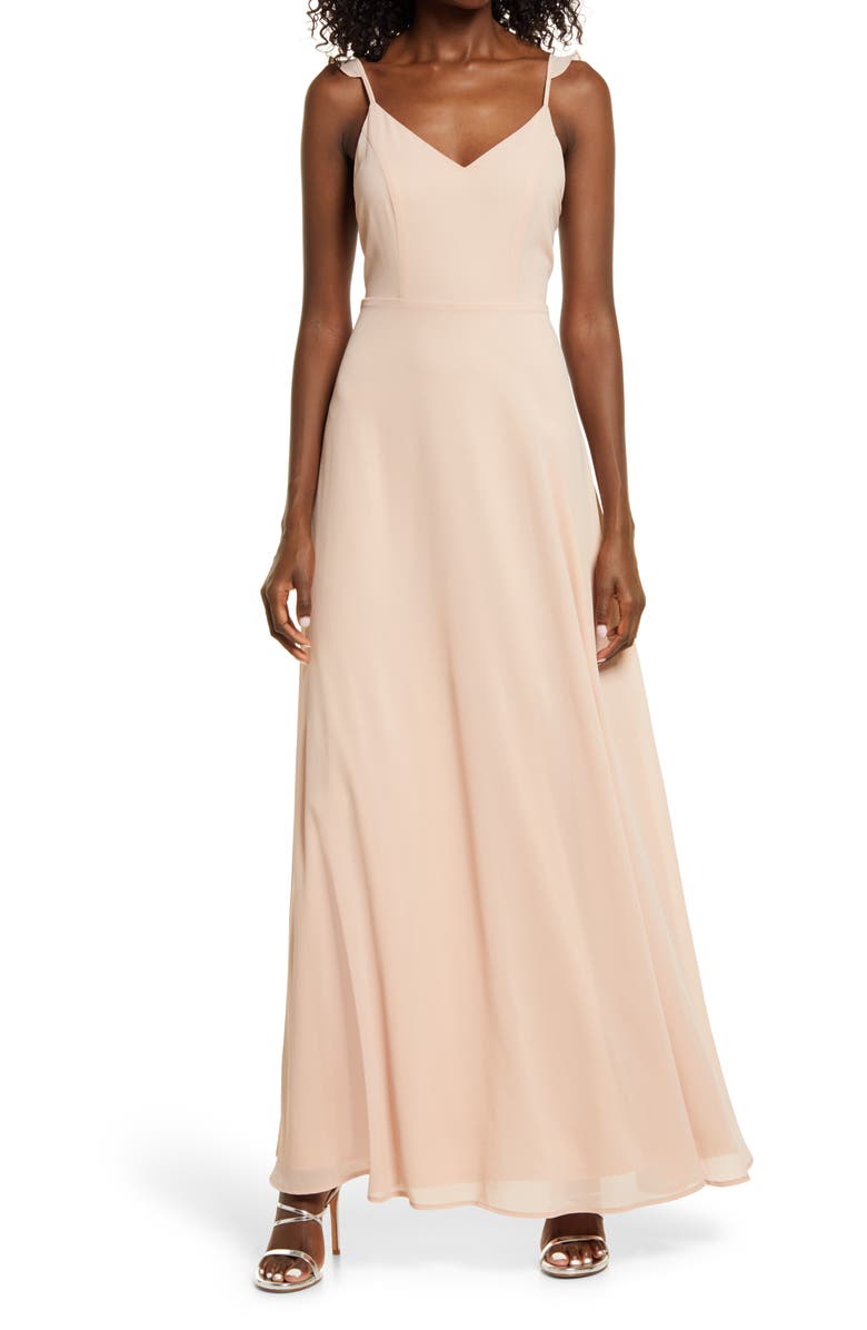 Lulus Flutter Strap A-Line Chiffon Gown, Main, color,