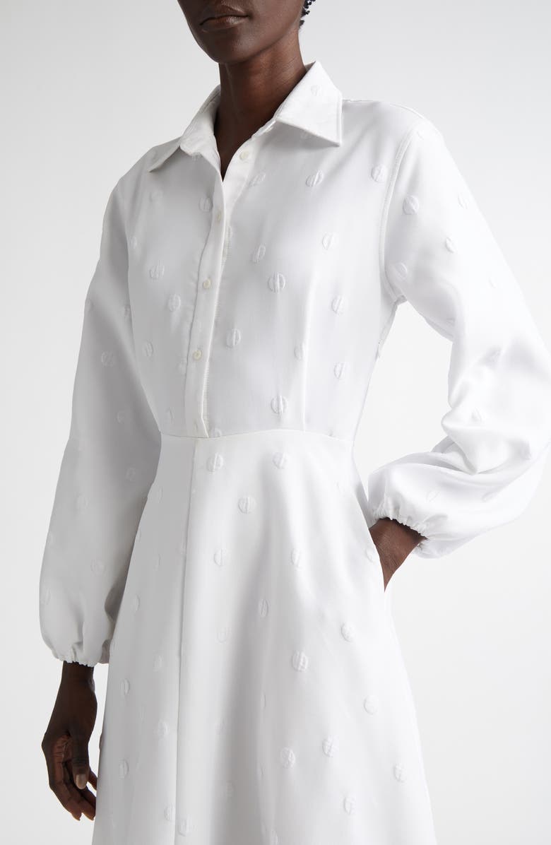Brandon Maxwell Maggie Polka Dot Long Sleeve Jacquad Shirtdress, Alternate, color, 