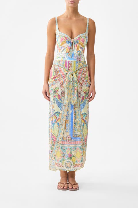 Layered Long Sarong Skirt W Tie Front