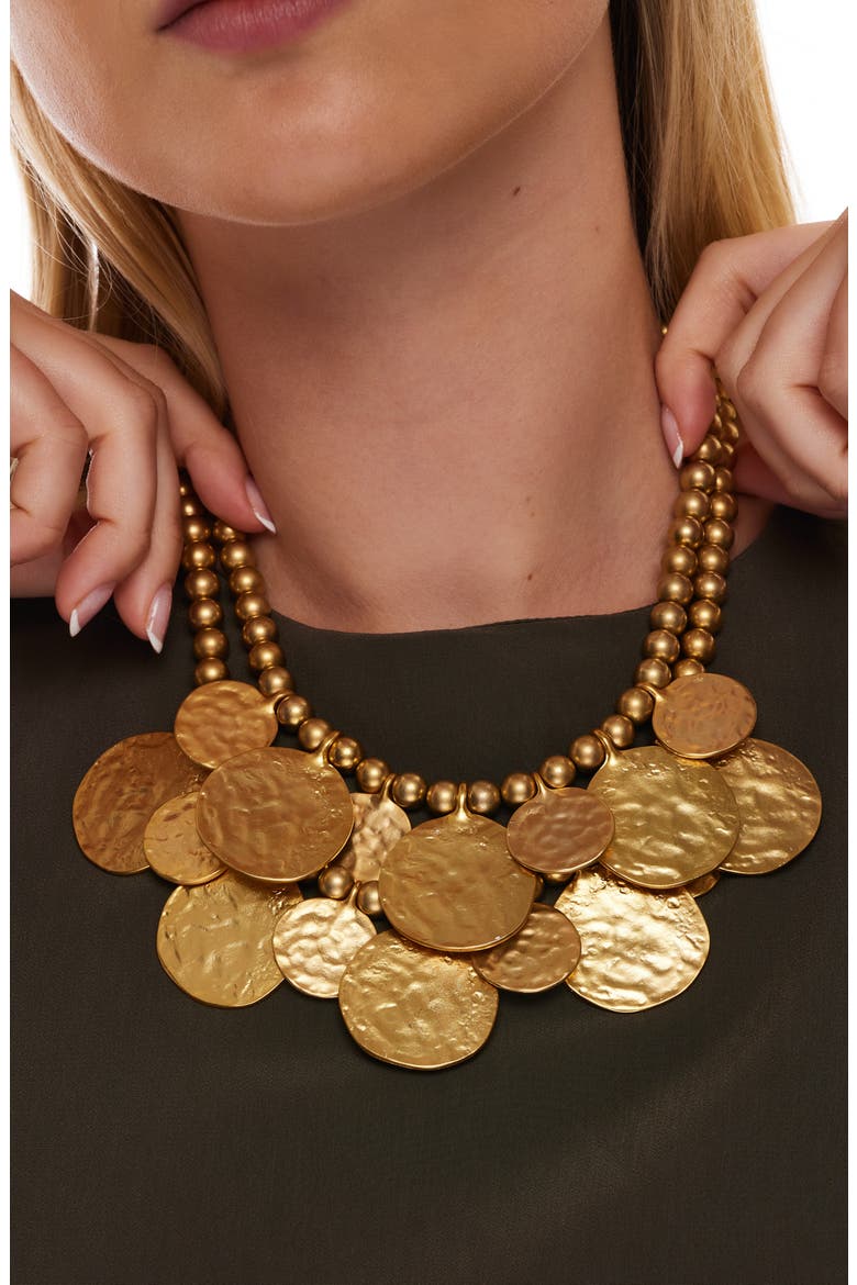 Multistrand Coin Statement Necklace, Alternate, color, GOLD