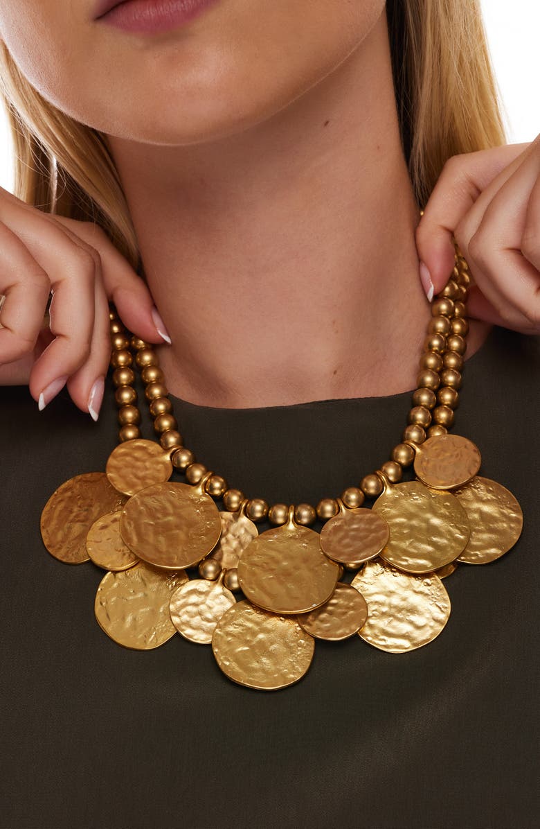 Kenneth Jay Lane Multistrand Coin Statement Necklace, Alternate, color, Gold