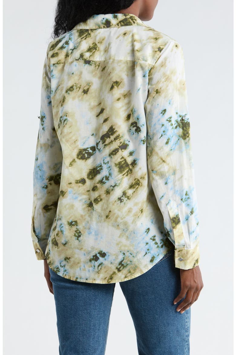 Abstract Print Roll Sleeve Button-Up Shirt, Alternate, color, SAGE/ SKY MULTI