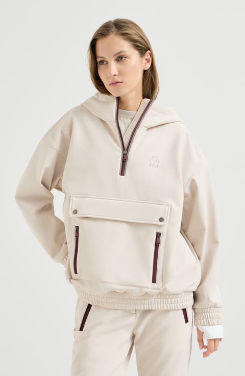 Bonded nylon hooded mountain jacket with shiny trims
