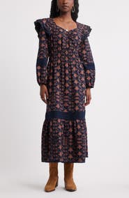 Treasure & Bond Double Ruffle Long Sleeve Maxi Dress