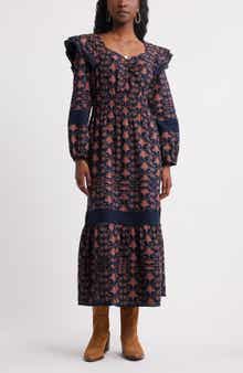 Treasure & Bond Double Ruffle Long Sleeve Maxi Dress