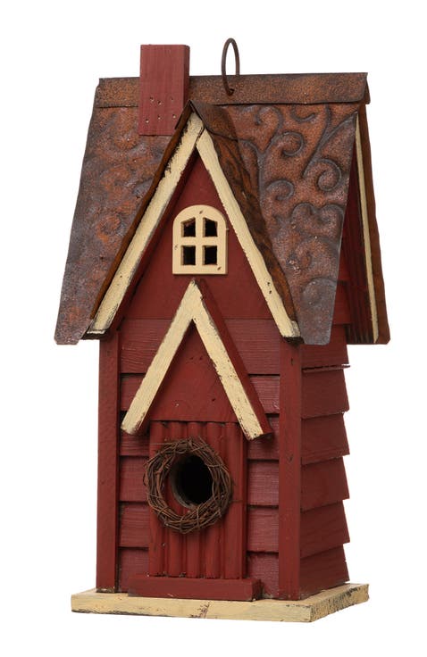 12"H Retro Distressed Painted Solid Wood Cottage Birdhouse