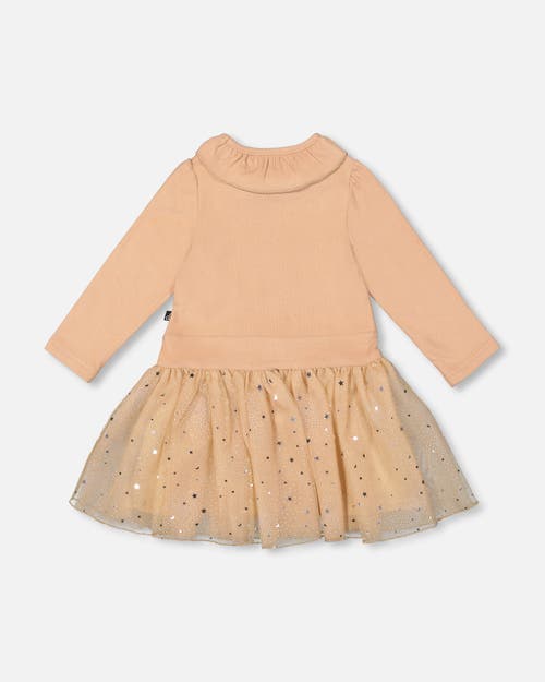 Deux Par Deux Bi-material Dress With Glittering Skirt In Neutral