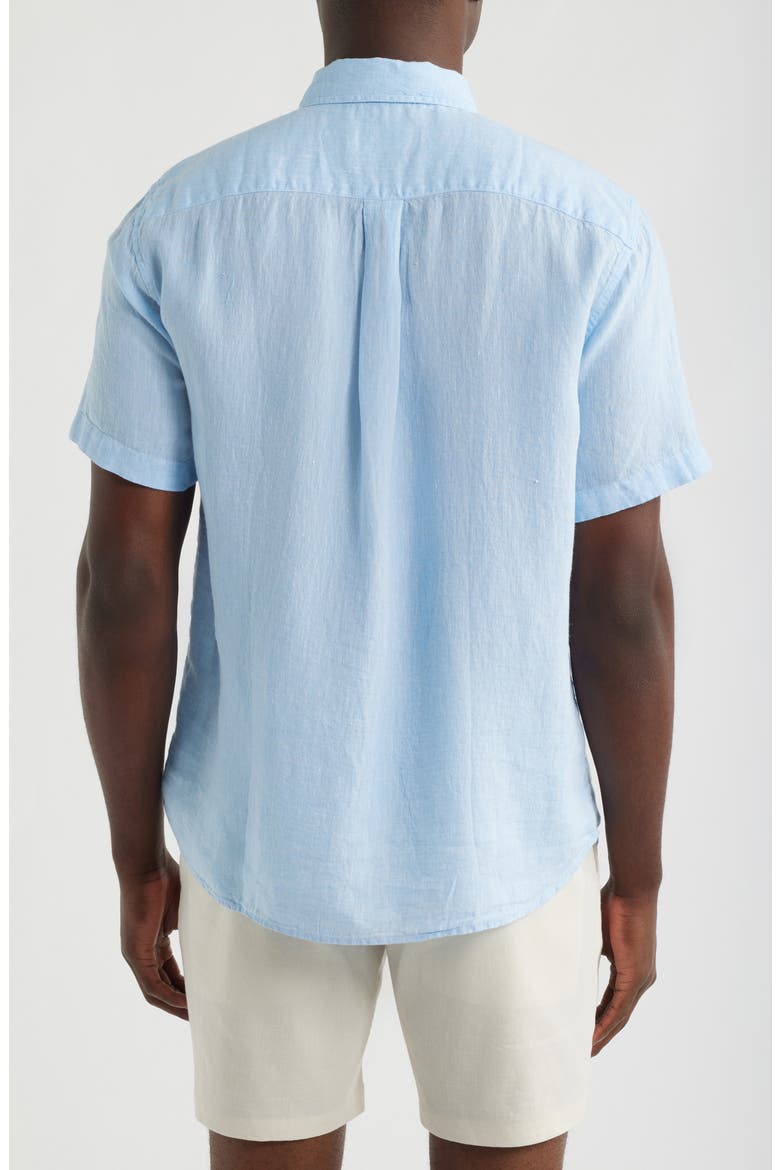 Surfside Solid Short Sleeve Linen Button-Down Shirt, Alternate, color, JAKE BLUE
