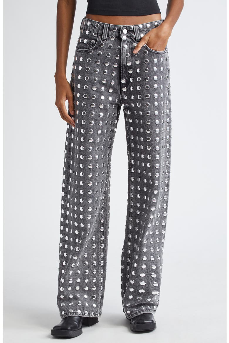 Winona Studded Relaxed Straight Leg Jeans, Main, color, BLACK STUDDED