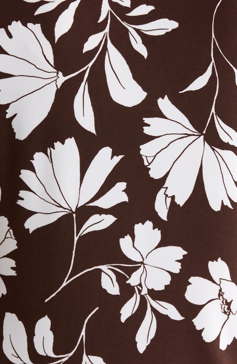 Anne Klein Floral Triple Pleat V-neck Top, Alternate, color, Dark Chocolate/ White Dove