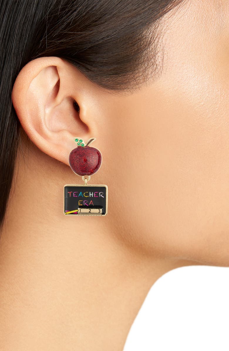 BaubleBar Apple & Chalkboard Drop Earrings, Alternate, color, Red