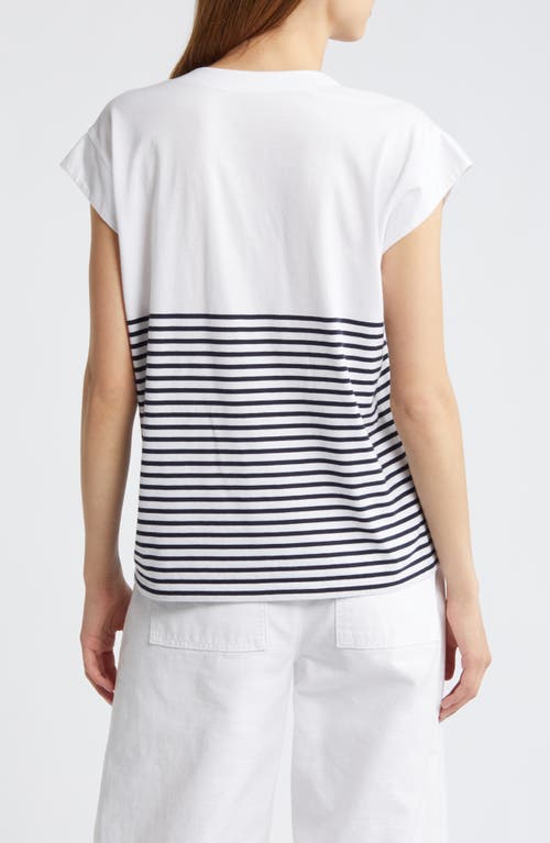 Frame Le Mid Rise Stripe V-neck Cotton T-shirt In Navy Multi