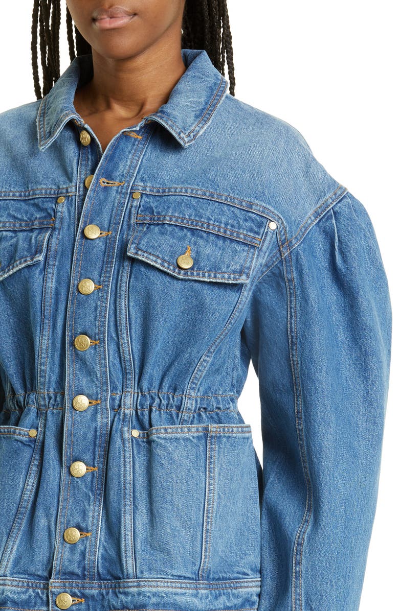 Ulla Johnson Odette Blouson Sleeve Denim Jacket, Alternate, color, Danube Medium Indigo Wash