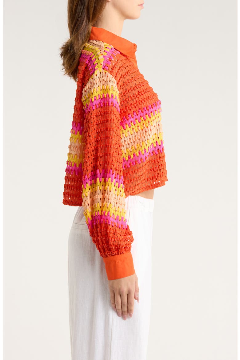 Naomi Metallic Cover-Up Shirt, Alternate, color, VIVID ORANGE CROCHET
