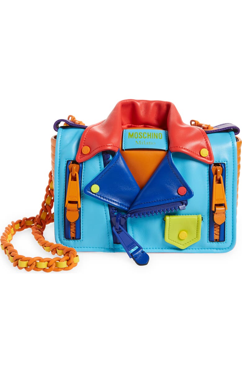 Moschino Biker Colorblock Leather Shoulder Bag, Main, color,