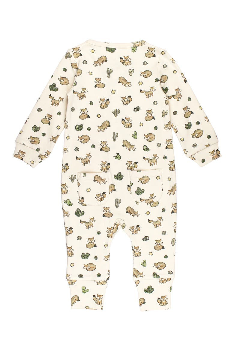 Print Organic Cotton Zip Romper, Alternate, color, LITTLE FOX