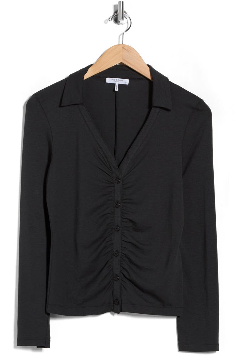 rag & bone Lucy Ruched Polo Button-Up Shirt, Alternate, color, Black