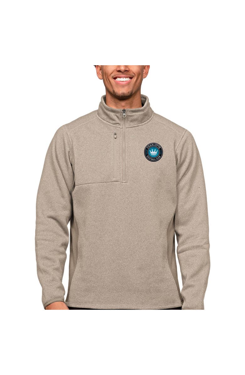 ANTIGUA Men's Antigua Oatmeal Charlotte FC Primary Team Logo Course Quarter-Zip Pullover Top, Main, color, 
