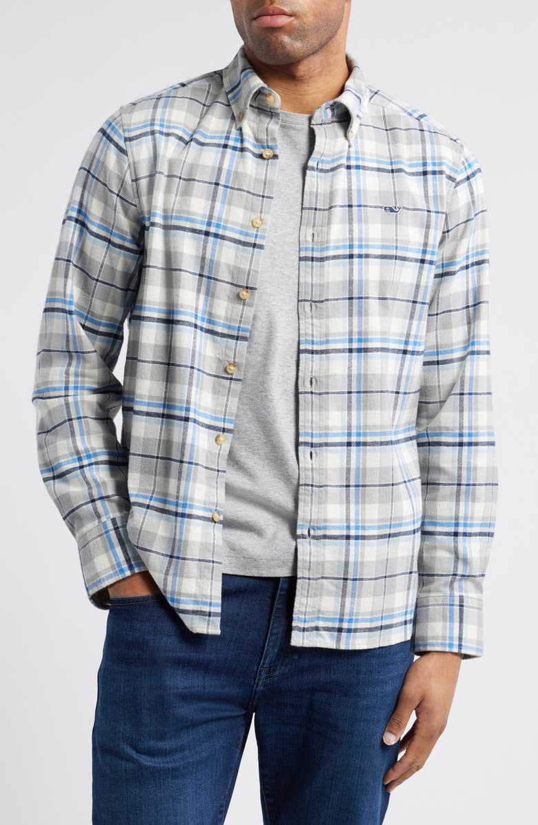 vineyard vines Plaid Stretch Cotton Flannel Button-Down Shirt, Main, color, 