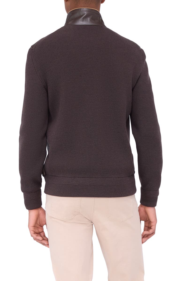 Bugatchi Mixed Media Bomber Jacket, Alternate, color, Truffle