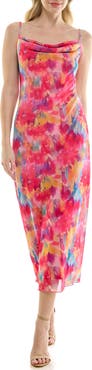 bebe Tropical Mesh Cowl Maxi Dress