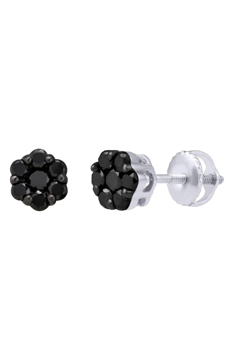 LuvMyJewelry Black Diamond Floral Stud Earrings, Main, color, 