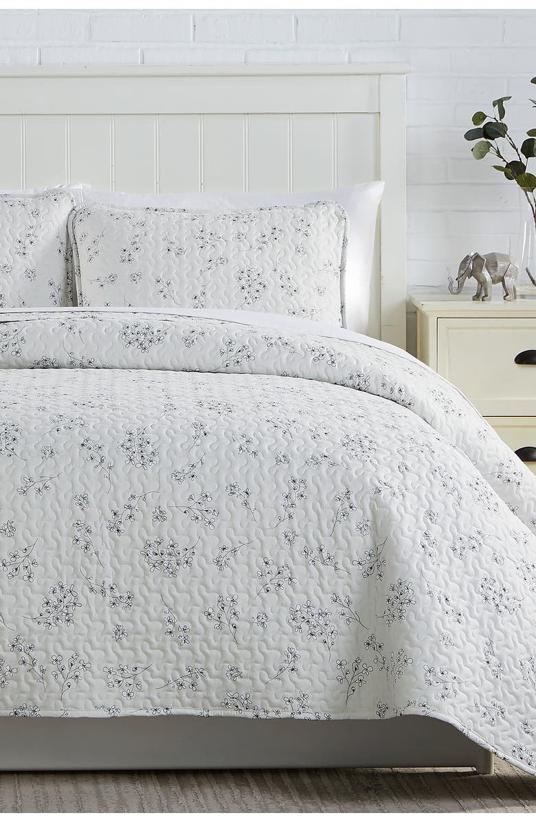 SOUTHSHORE FINE LINENS Sweet Florals Oversized Quilt Set, Alternate, color, Sweet Florals Grey