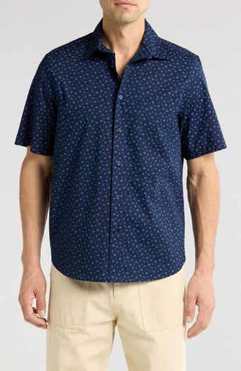 14th & Union Fish Print Short Sleeve Stretch Poplin Button-Up Shirt