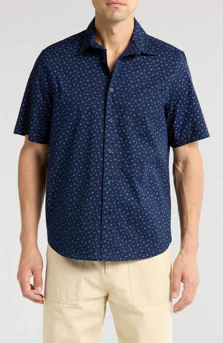 14th & Union Fish Print Short Sleeve Stretch Poplin Button-Up Shirt