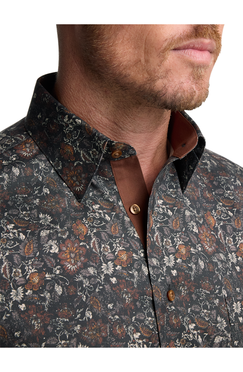 Paul Fredrick Comfort Stretch Non-iron Floral Dress Shirt With Contrast Trim, Alternate, color, Brown Multi
