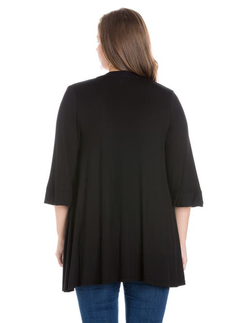 24seven Comfort Apparel Elbow Length Sleeve Open Front Cardigan In Black