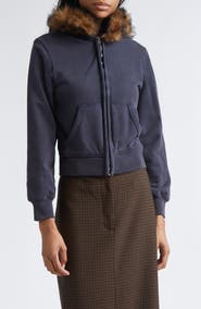 Acne Studios Fuma Organic Cotton Fleece Zip-Up Hoodie with Removable Genuine Shearling Trim