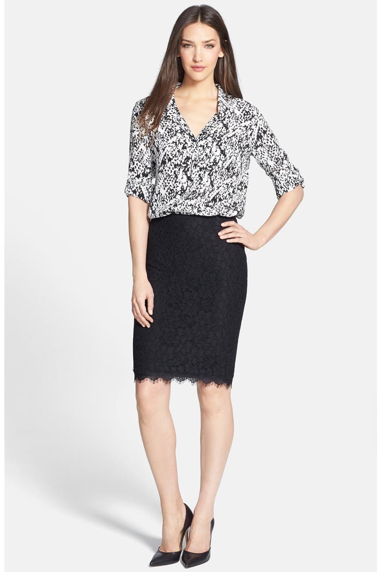 'Scotia' Lace Pencil Skirt, Alternate, color, BLACK