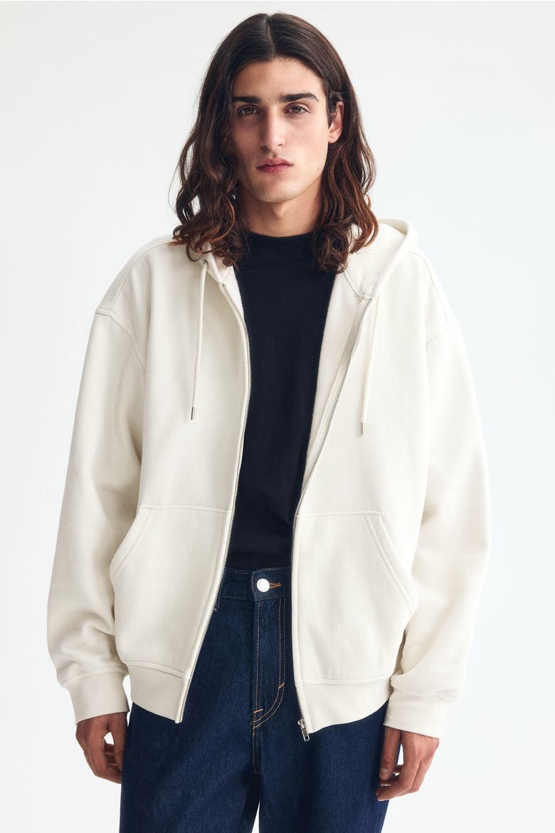 Loose  Fit Zip-through Hoodie, Alternate, color, Cream