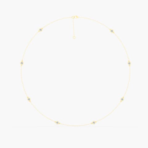 Round Bezel Station Lab Diamond Necklace in 14K