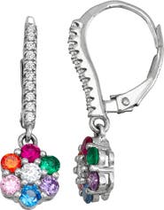 FZN Kids' Sterling Silver CZ Flower Drop Earrings