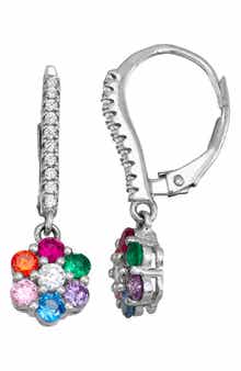 FZN Kids' Sterling Silver CZ Flower Drop Earrings
