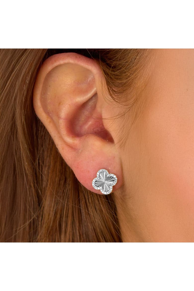 Fluted Gold Diamond Clover Stud Earrings, Alternate, color, White Gold