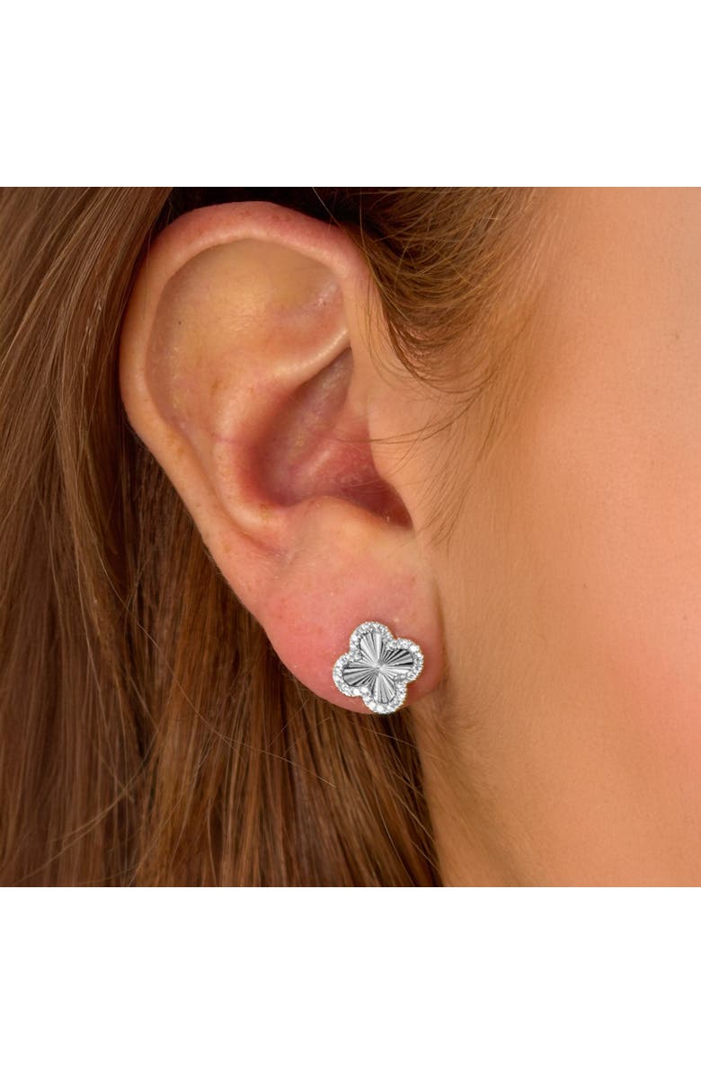 The Lovery Fine Jewelry Fluted Gold Diamond Clover Stud Earrings, Alternate, color, White Gold