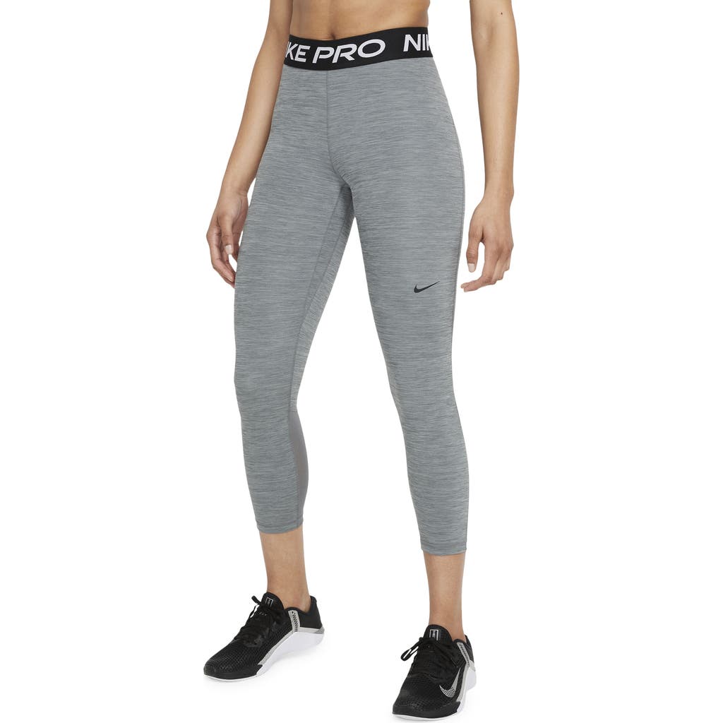 Nike Pro Mid-rise Crop Mesh-panel Leggings In Gray